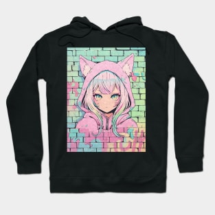 Kawaii Aesthetic Pastel Nekomimi Anime Cat Girl Graffiti Art Style Hoodie